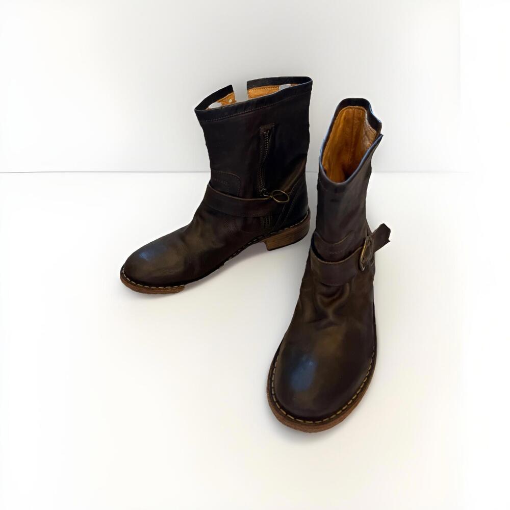 FIORENTINI BAKER LADIES BROWN LEATHER MOTO BOOTS ETERNITY IT36/US6 ITALY ~$550